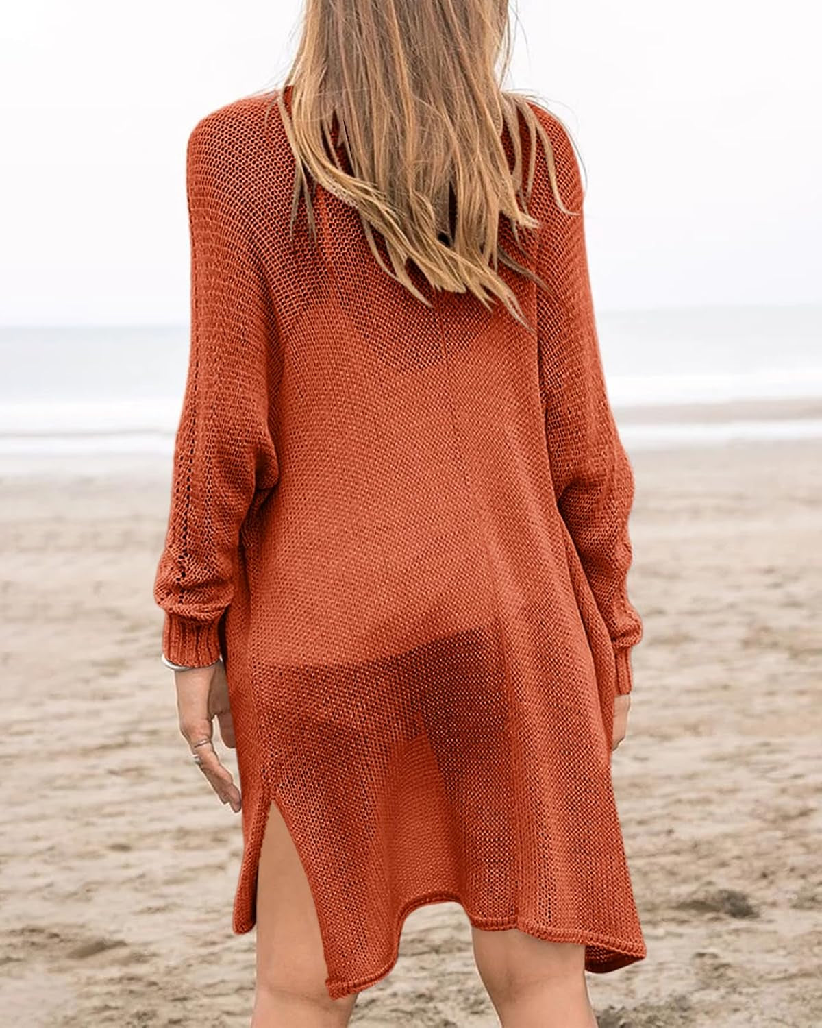 Womens Open Front Knit Sheer Cardigans Summer Boho Lightweight Long Sleeve Kimono Long Sweater