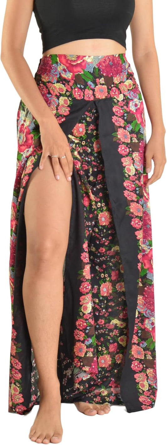 Womens Palazzo Slit Leg Wide Leg Wrap Pants Casual Beach Boho Hippie Bohemian Pilates Flowy Pants Sizes 2-18