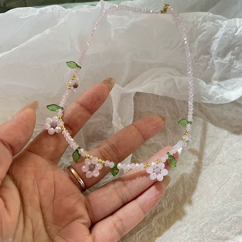 Colorful Daisy Flowers Beaded Choker Necklace Handmade Charm Clavicle Choker Necklace for Women Summer Beach Boho Jewelry