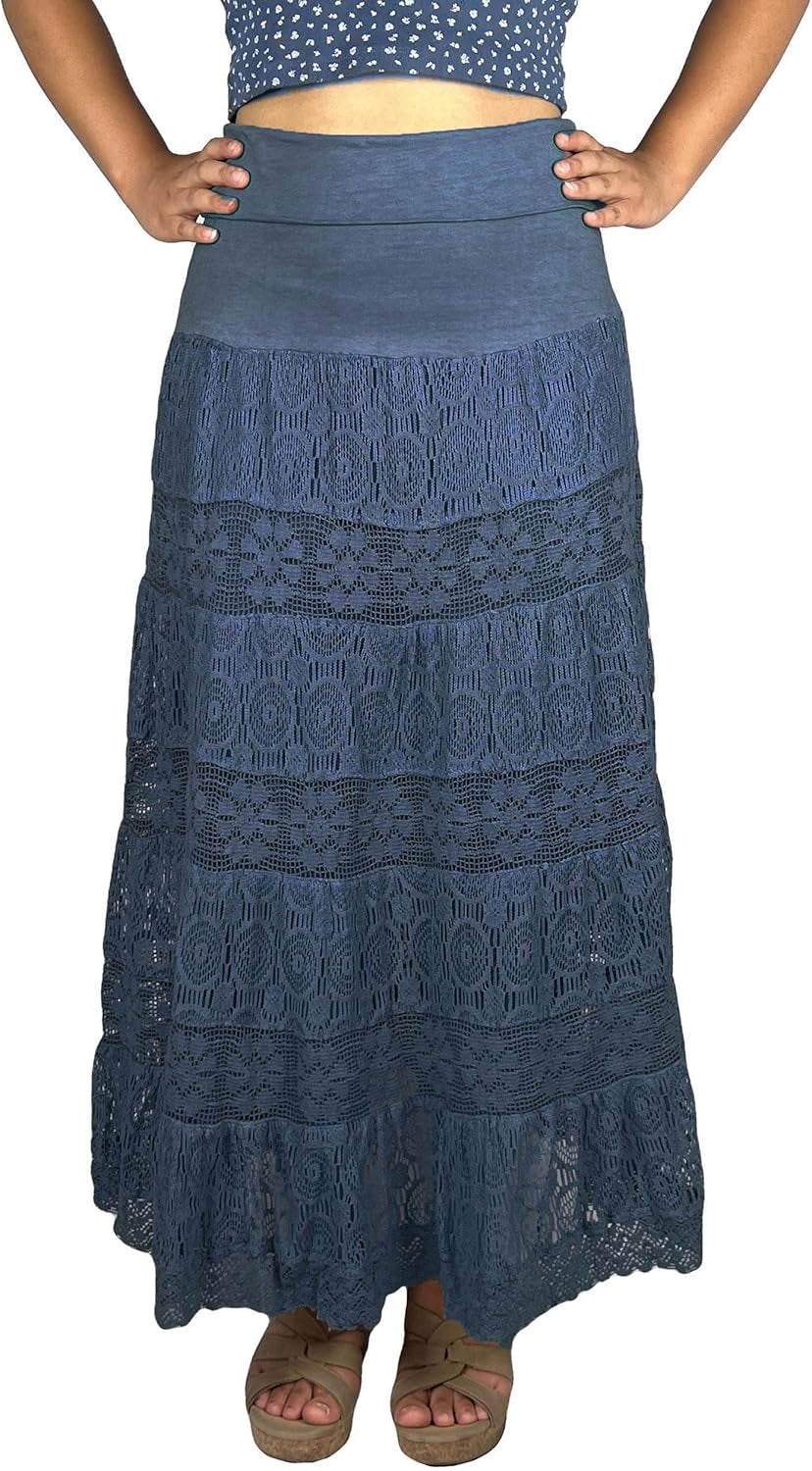 Women'S 2025 Summer Boho Peasant Tiered Long Lace Skirt Maxi - Net Flared Long Maxi Skirts for Women