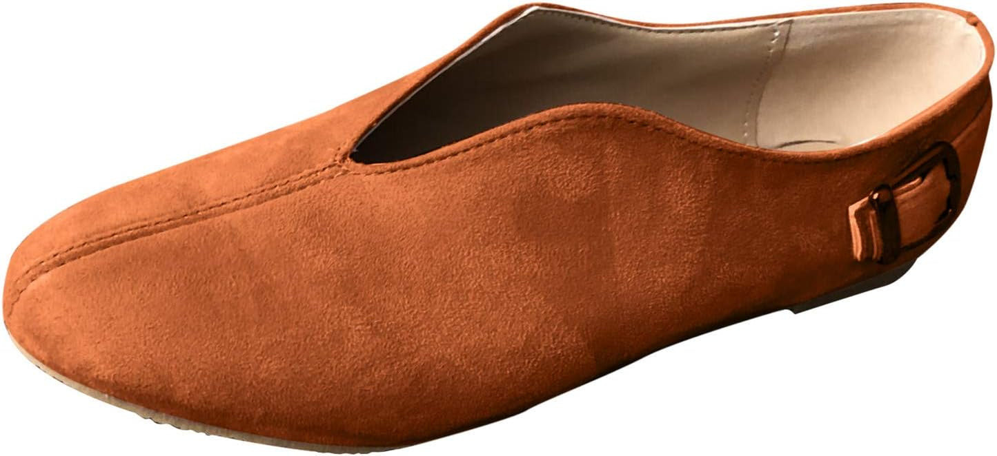 Women Pointed Toe Flats Comfy Suede Flat Shoes Solid Classic Soft Ballet Flat Slip-On Loafer Casual Daily Wear Brown