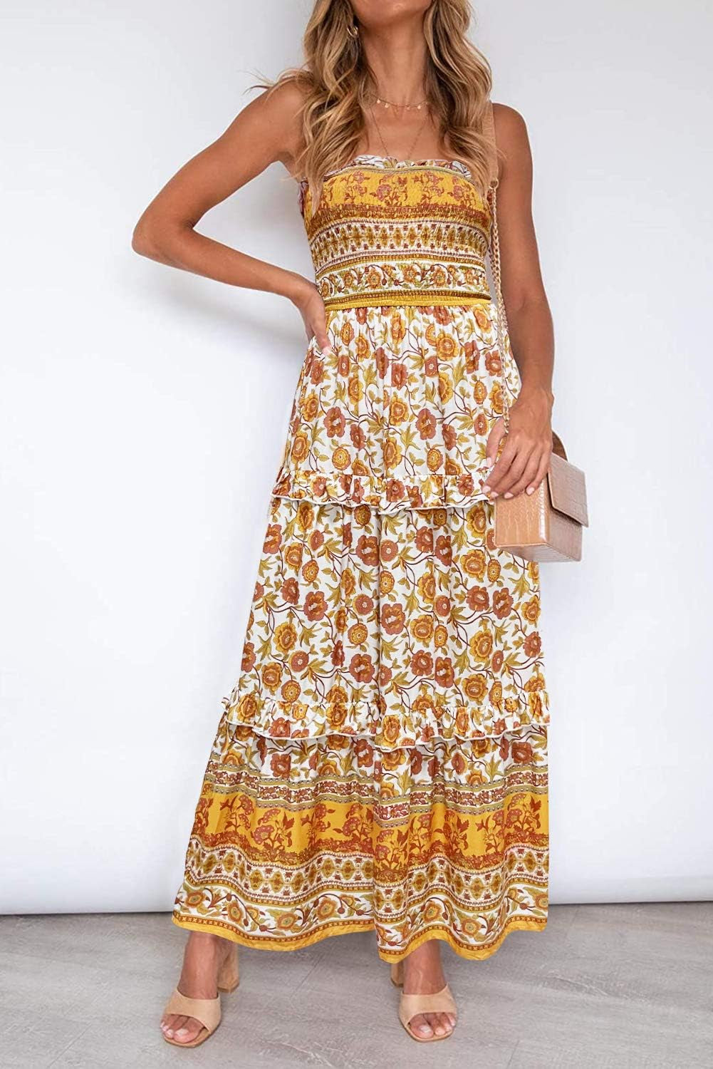 Women'S Summer Strapless Dress off Shoulder Sleeveless High Waist Solid Color Beach Long Dresses