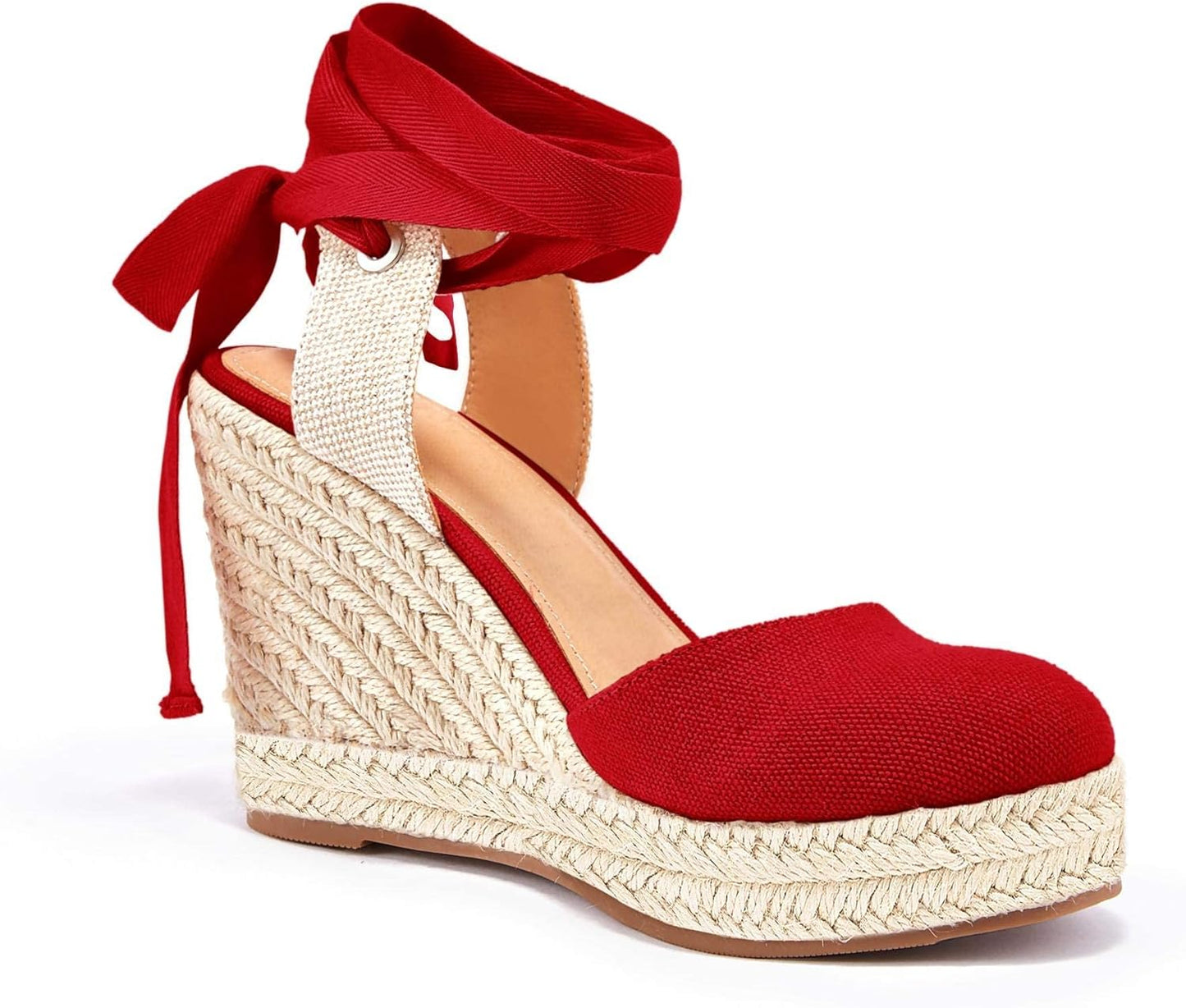 Women'S Espadrille Wedge Sandals Closed Toe Lace up Platform Ankle Wrap Summer Casual Shoes