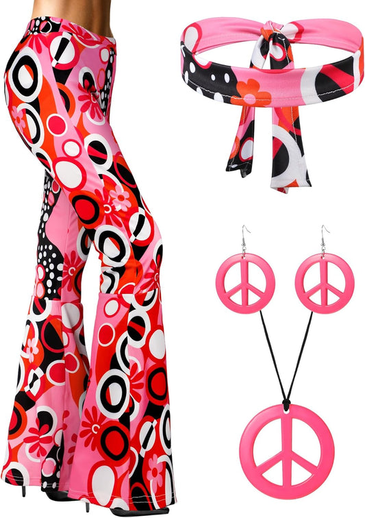 60S 70S Women Hippie Costume Outfits Disco Retro Flared Pants for Carnival Party Halloween