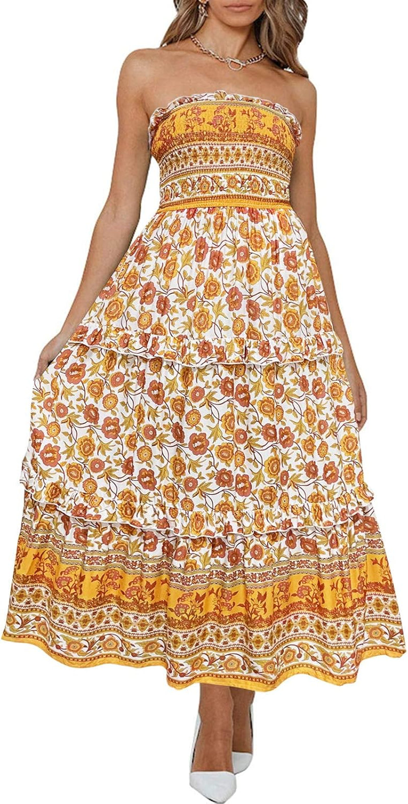 Women'S Summer Strapless Dress off Shoulder Sleeveless High Waist Solid Color Beach Long Dresses