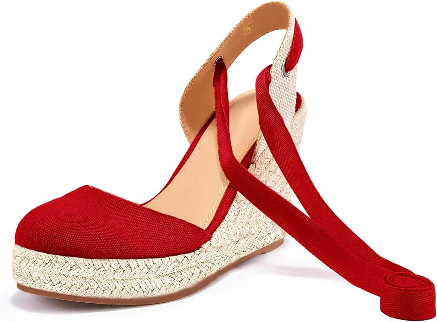 Women'S Espadrille Wedge Sandals Closed Toe Lace up Platform Ankle Wrap Summer Casual Shoes