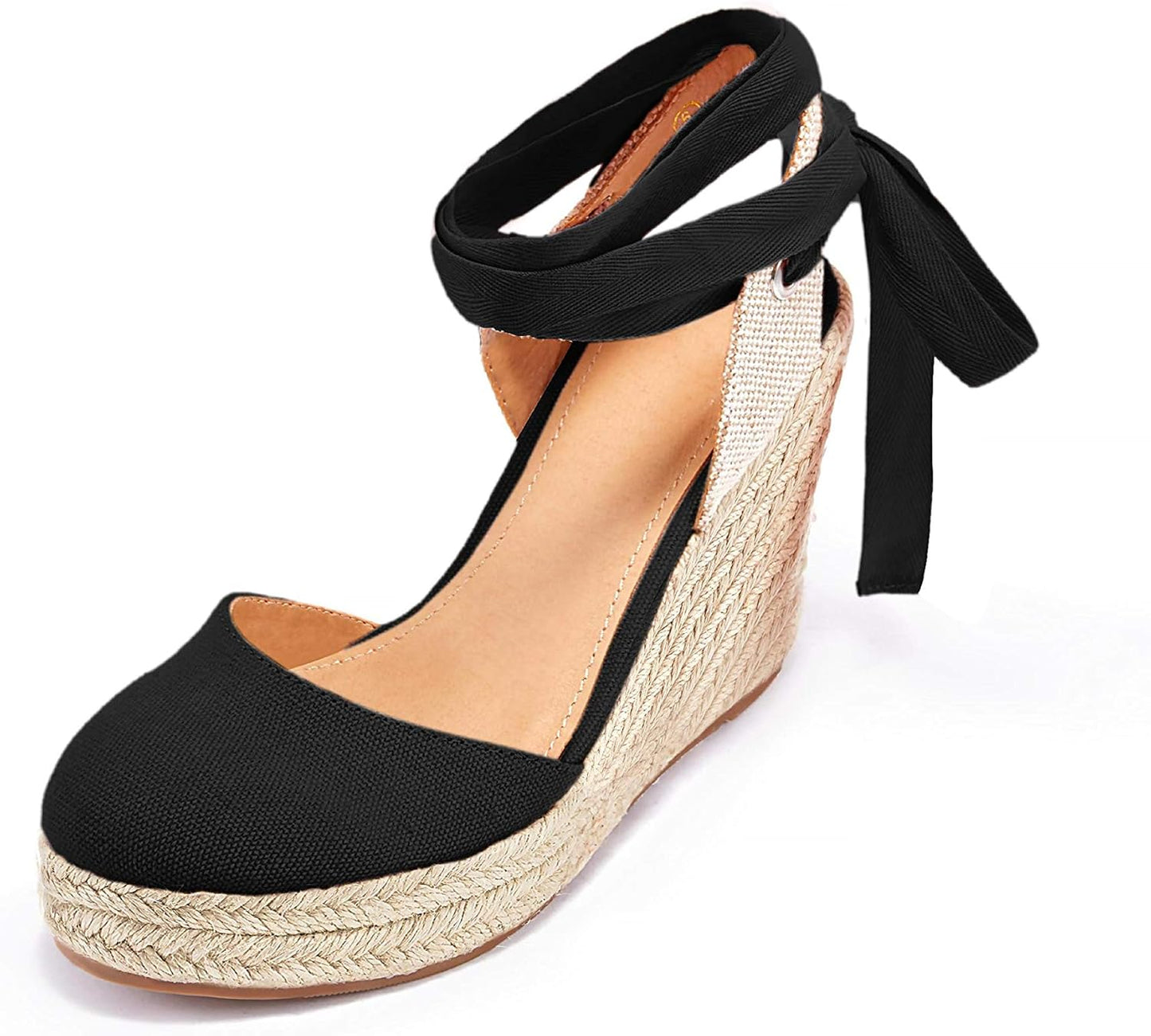 Women'S Espadrille Wedge Sandals Closed Toe Lace up Platform Ankle Wrap Summer Casual Shoes