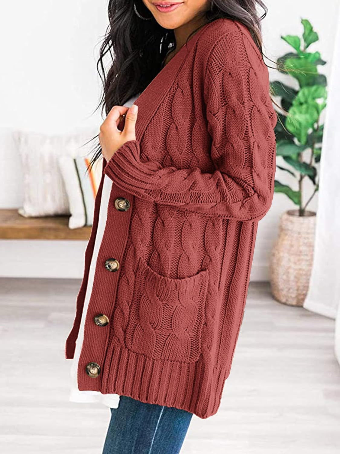 Women'S Open Front Cardigan Sweaters Fall Fashion Button down Cable Knit Chunky Winter Clothing Outerwear Coats