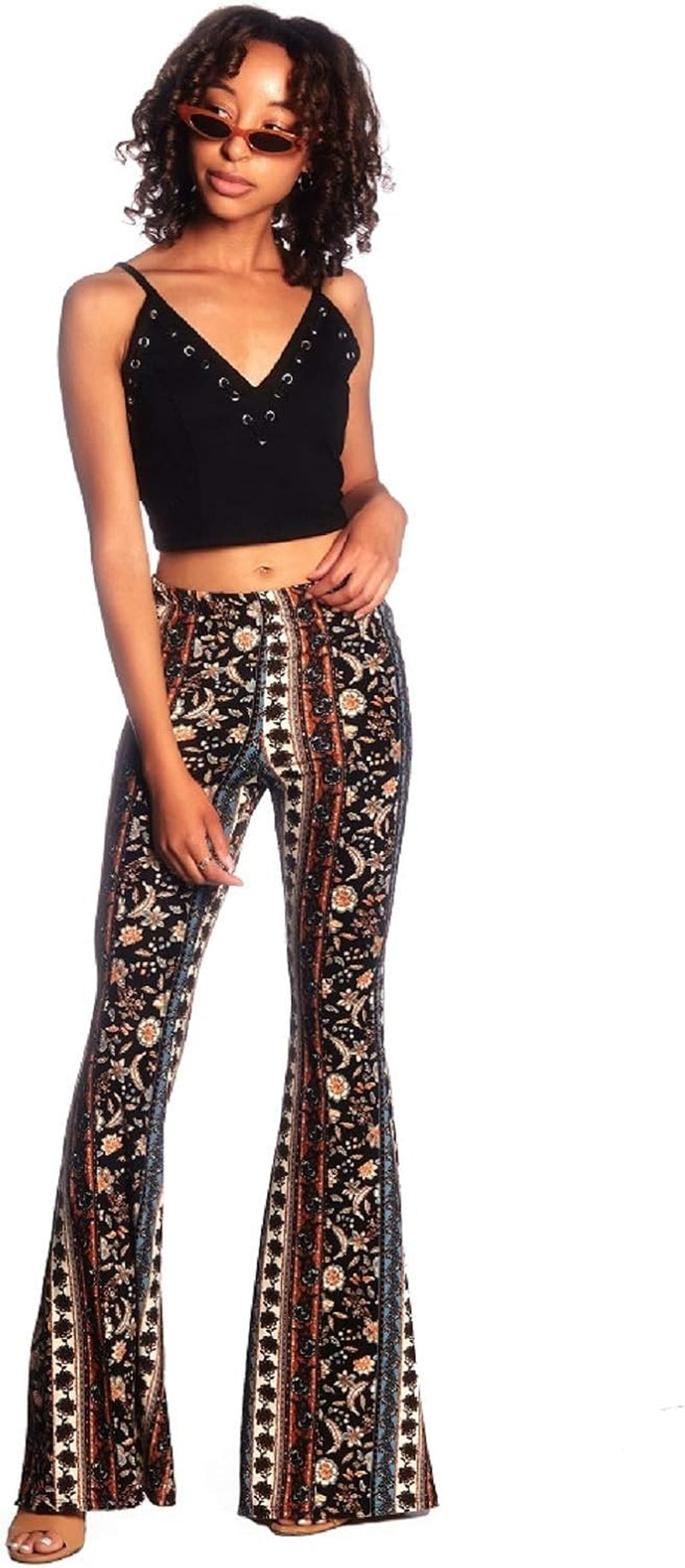 Boho Flare Pants, Elastic Waist, Wide Leg Pants for Women, Solid & Printed, Stretchy and Soft