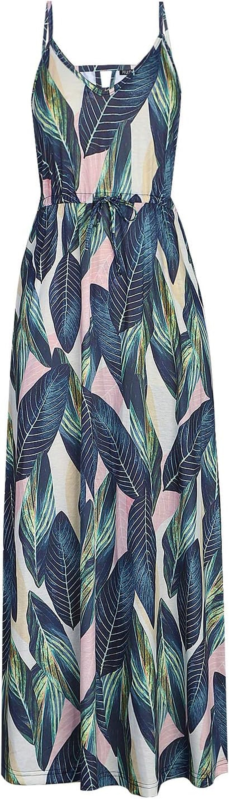 Womens Summer Sleeveless V Neck Spaghetti Strap Pockets Beach Boho Vacation Casual Spring Maxi Dress