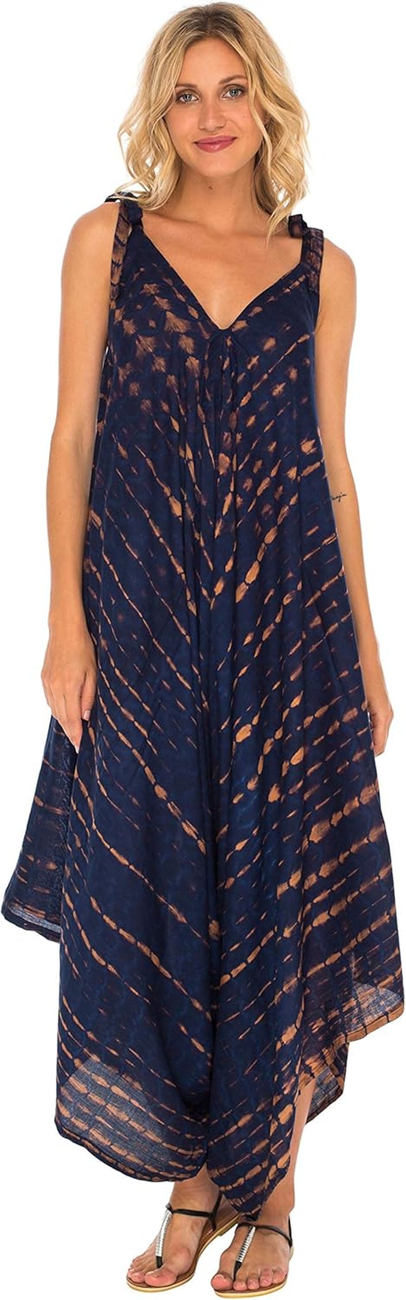 Womens Boho Harem Jumpsuit Casual Sleeveless One Piece Romper Wide Leg Loose Fit Tie Dye