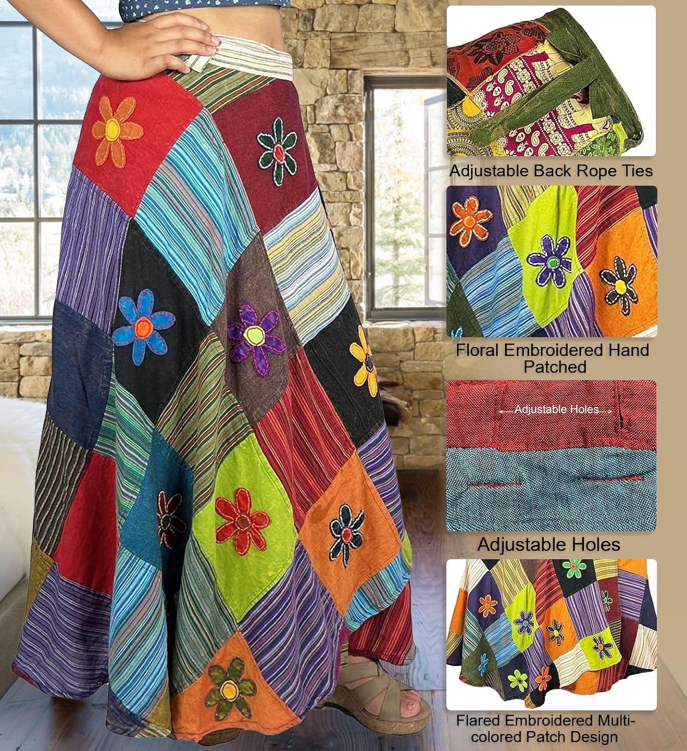 2025 Boho Tie Dye Winter Maxi Skirts for Women – High Waisted Wrap Cover up Patched Long Skirts for Women