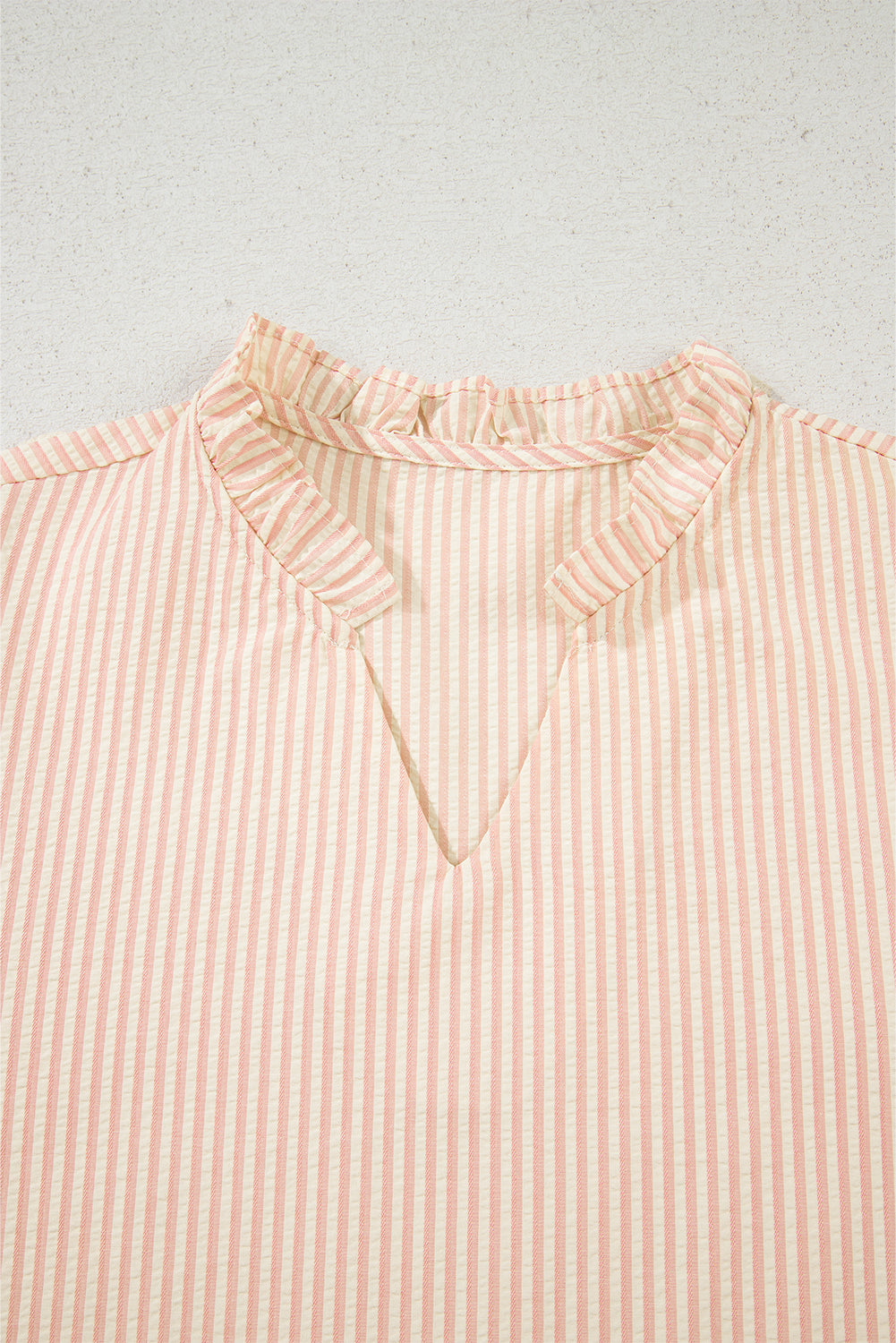 Pink Striped Pearl Beaded Knot Cuffs Blouse