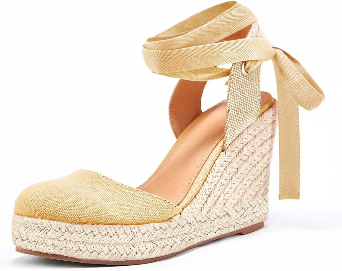 Womens Espadrilles Wedge Sandals Platform Closed Toe Ankle Strap Lace up Summer Shoes