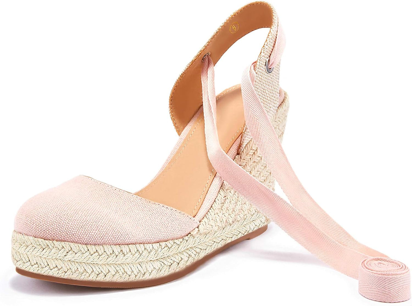 Women'S Espadrille Wedge Sandals Closed Toe Lace up Platform Ankle Wrap Summer Casual Shoes