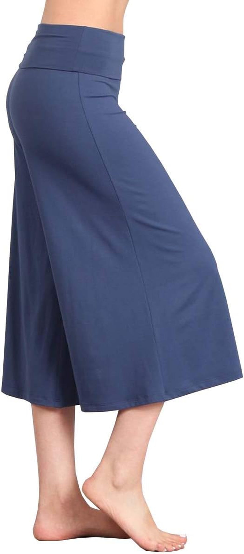 Women'S Solid Tie Dye Wide Leg Flared Capri Boho Gaucho Pants W/Lace Detail