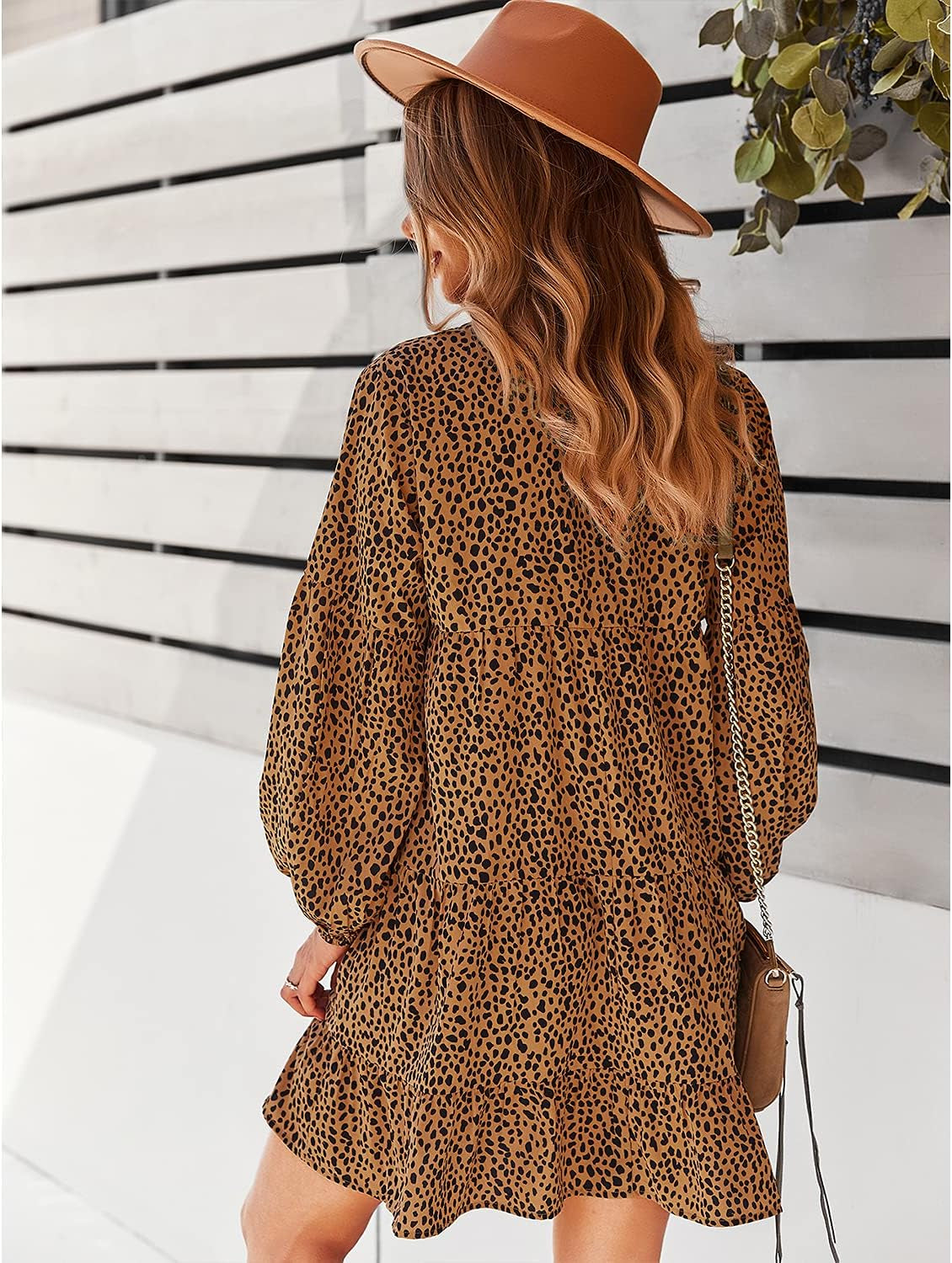 Women'S Casual Tunic Dress Long Sleeve Boho Polka Dot Swing Ruffle Mini Dress S-3XL