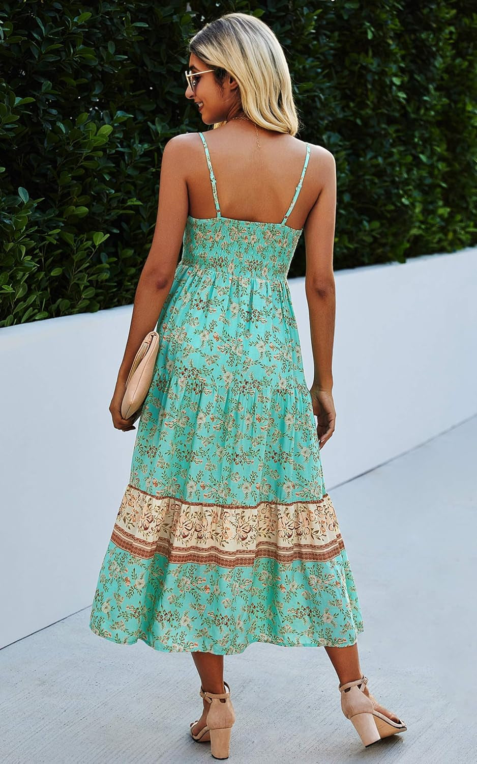 Women'S Dresses Floral Adjustable Spaghetti Strap V Neck Boho Long Maxi Dress Summer Beach Flowy Ethnic Sundress