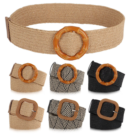 Straw Woven Elastic Stretch Waist Belts for Women Fashion Boho Ladies Braided Skinny Dress Belt