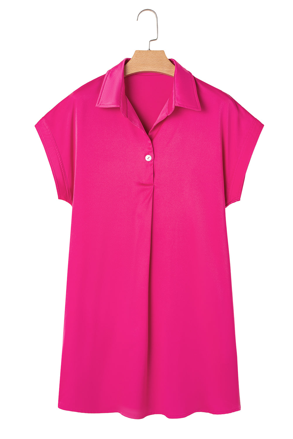 Rose Red Buttoned Collar Shift T Shirt Dress