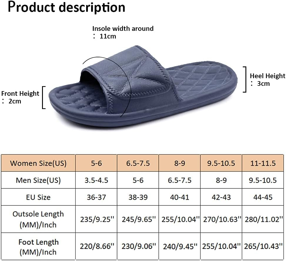 Bathroom Slippers for Women and Men Portable Quick Drying Non-Slip Pool Beach Spa Shower Slippers House Slide Sandals Indoor and Outdoor Unisex Shoes, A-Blue 9.5-10.5 Women/8-9 Men