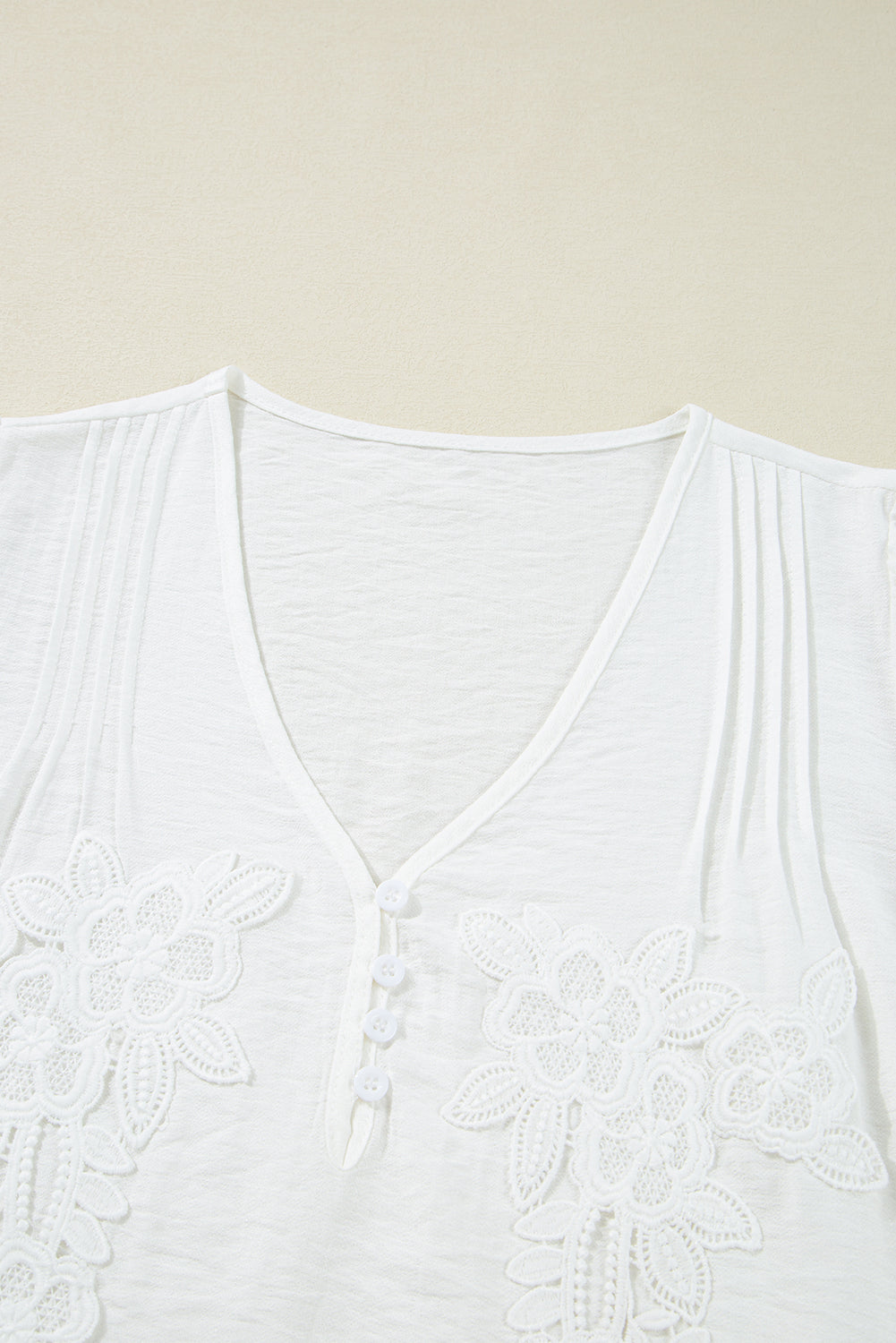 White Plain Lace Flower V Neck Blouse