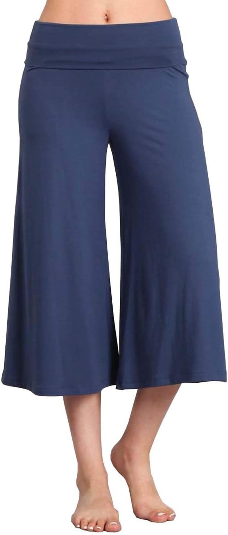 Women'S Solid Tie Dye Wide Leg Flared Capri Boho Gaucho Pants W/Lace Detail