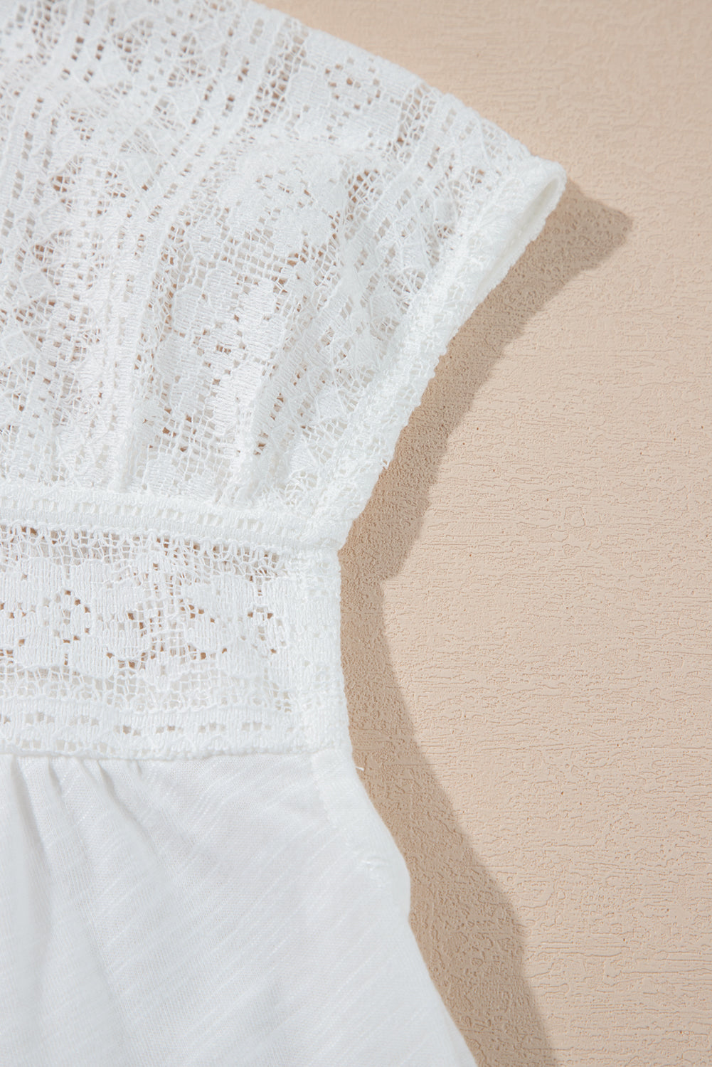 White Hollowed Lace Patchwork Square Neck Short Sleeve Blouse