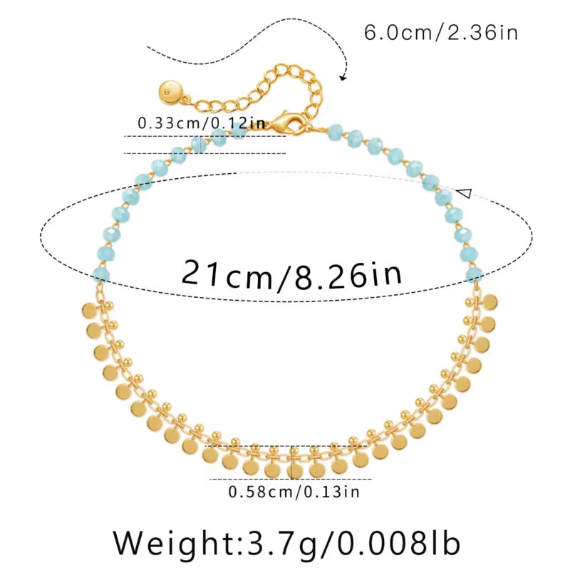 18K Gold Plated Tassels Charm Anklet for Women Boho Summer Bracelet Blue Stone Beaded Handmade Jewelry Wholesale