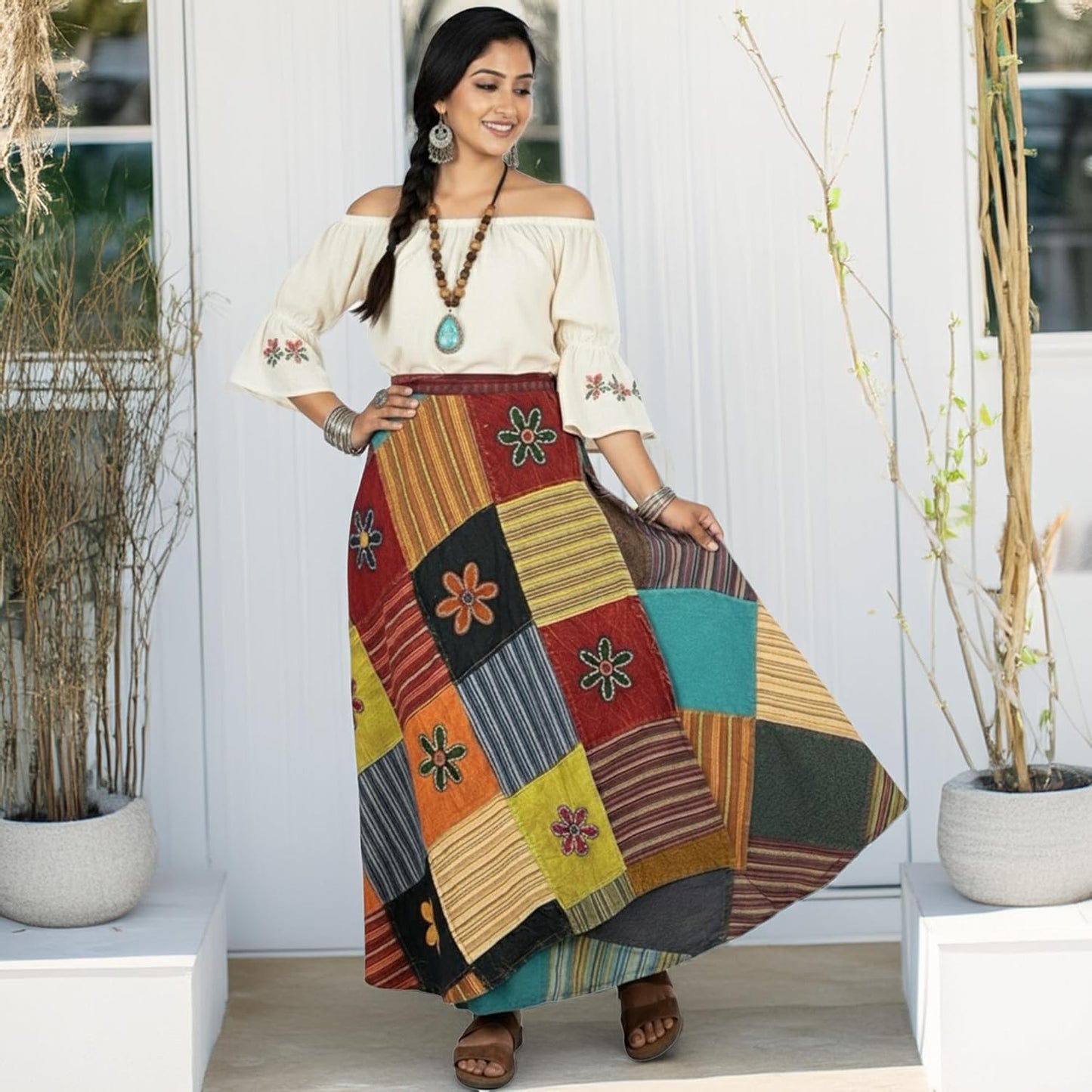 2025 Boho Tie Dye Winter Maxi Skirts for Women – High Waisted Wrap Cover up Patched Long Skirts for Women