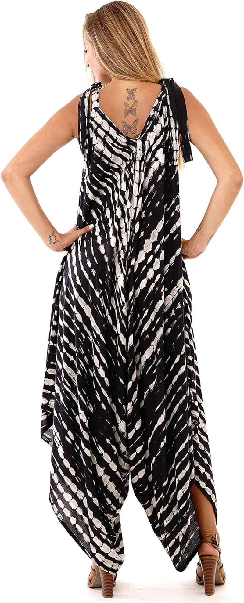 Womens Boho Harem Jumpsuit Casual Sleeveless One Piece Romper Wide Leg Loose Fit Tie Dye