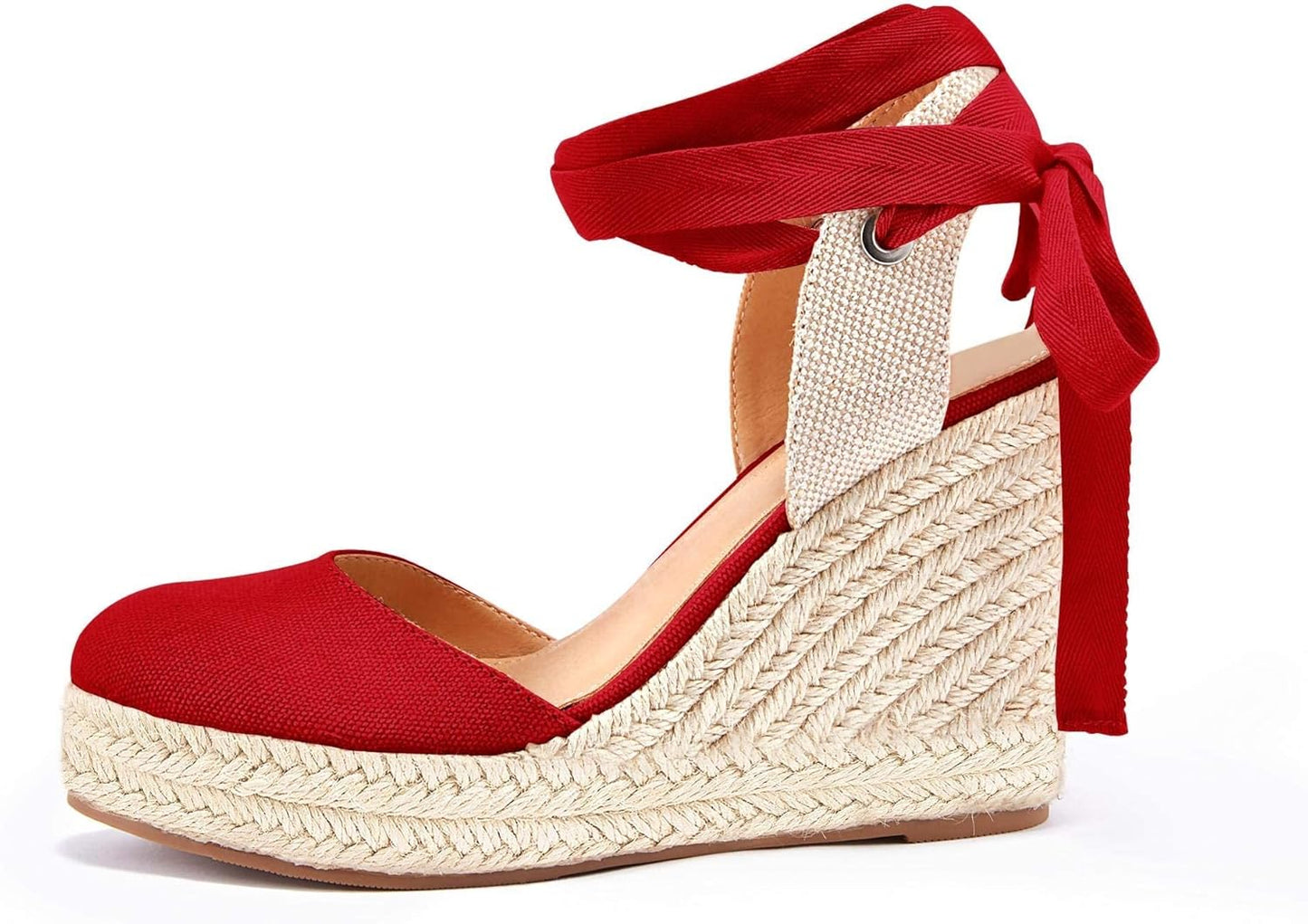 Women'S Espadrille Wedge Sandals Closed Toe Lace up Platform Ankle Wrap Summer Casual Shoes