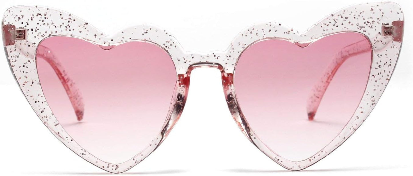2 Pack Clout Heart Shaped Sunglasses Goggles Vintage Cat Eye Mod Style Retro Kurt Cobain Glasses (Glitter*2)