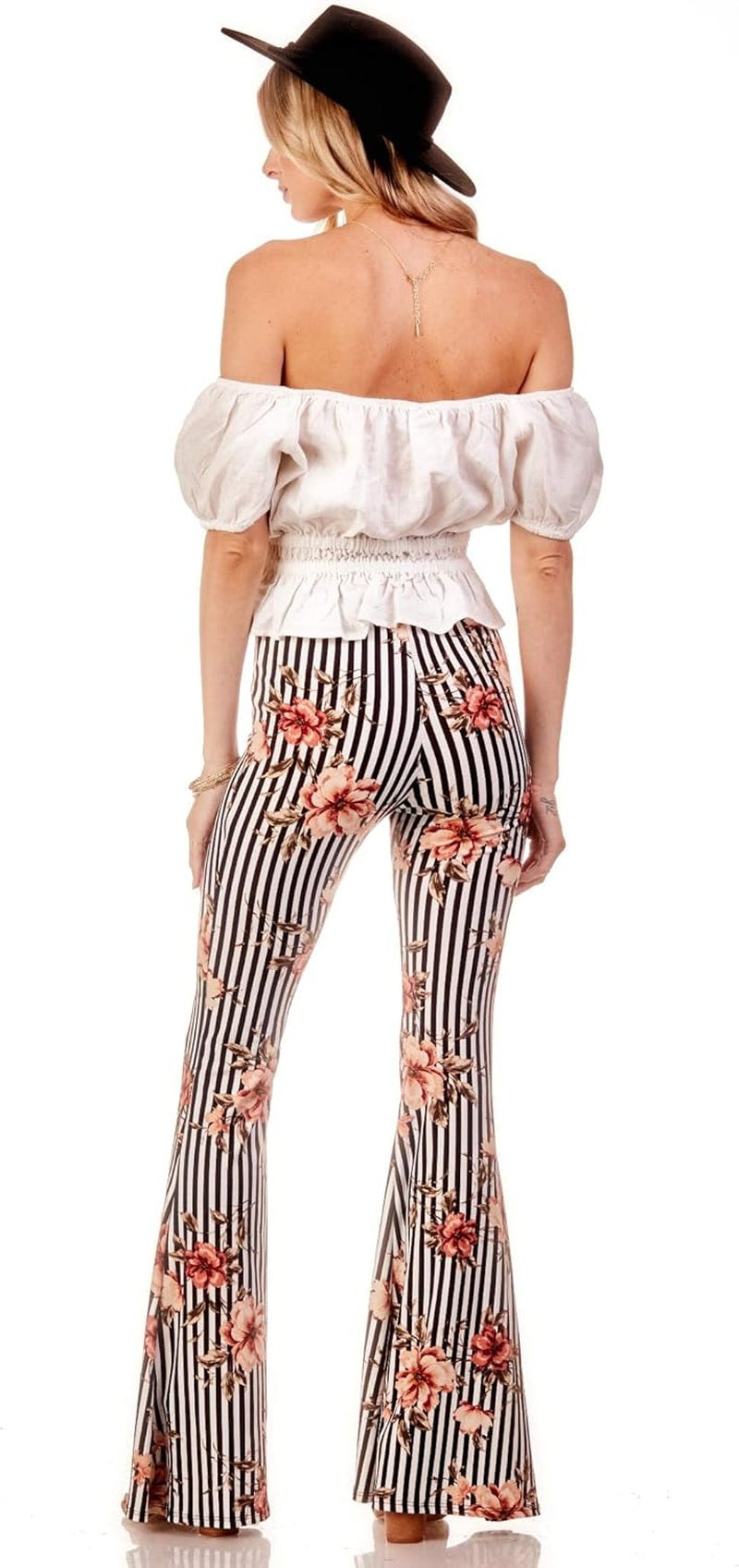 Boho Flare Pants, Elastic Waist, Wide Leg Pants for Women, Solid & Printed, Stretchy and Soft