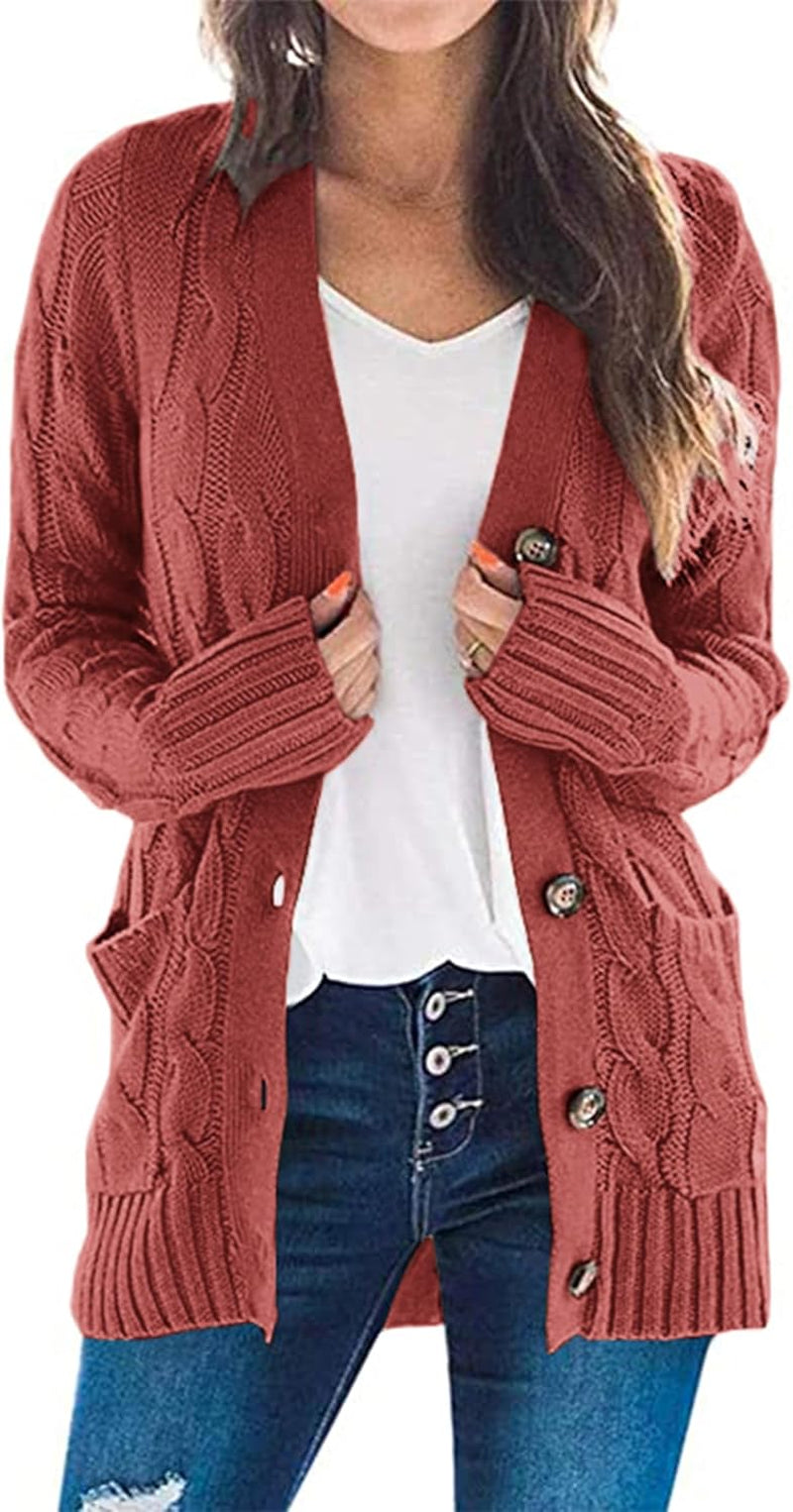 Women'S Open Front Cardigan Sweaters Fall Fashion Button down Cable Knit Chunky Winter Clothing Outerwear Coats