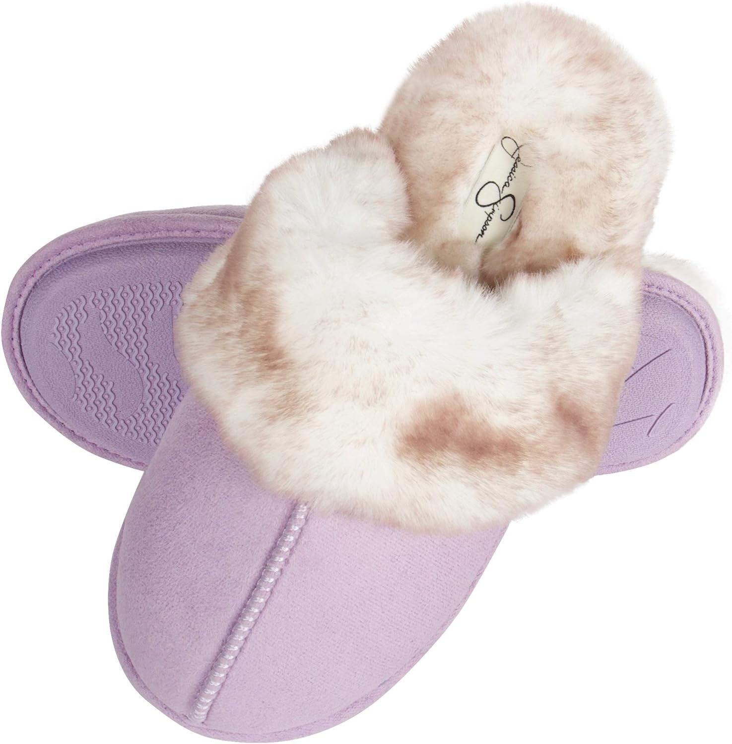 Womens Comfy Faux Fur House Slipper Scuff Memory Foam Slip on Anti-Skid Soleslipper