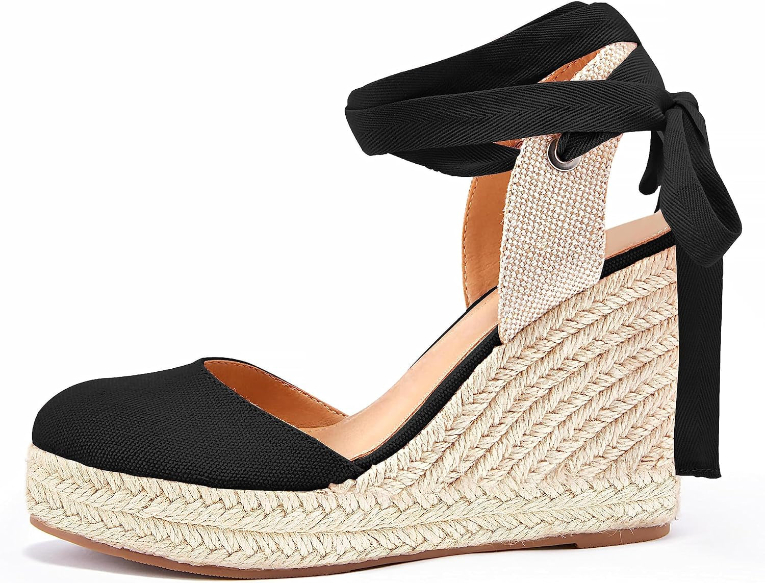 Womens Espadrilles Wedge Sandals Platform Closed Toe Ankle Strap Lace up Summer Shoes
