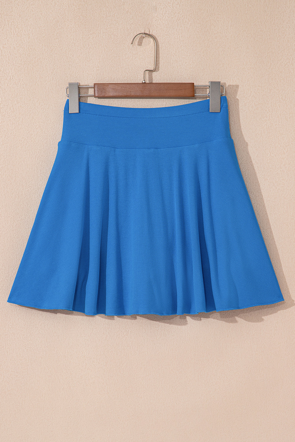Blue A-line Draped High Waist Pocketed Lined Skort