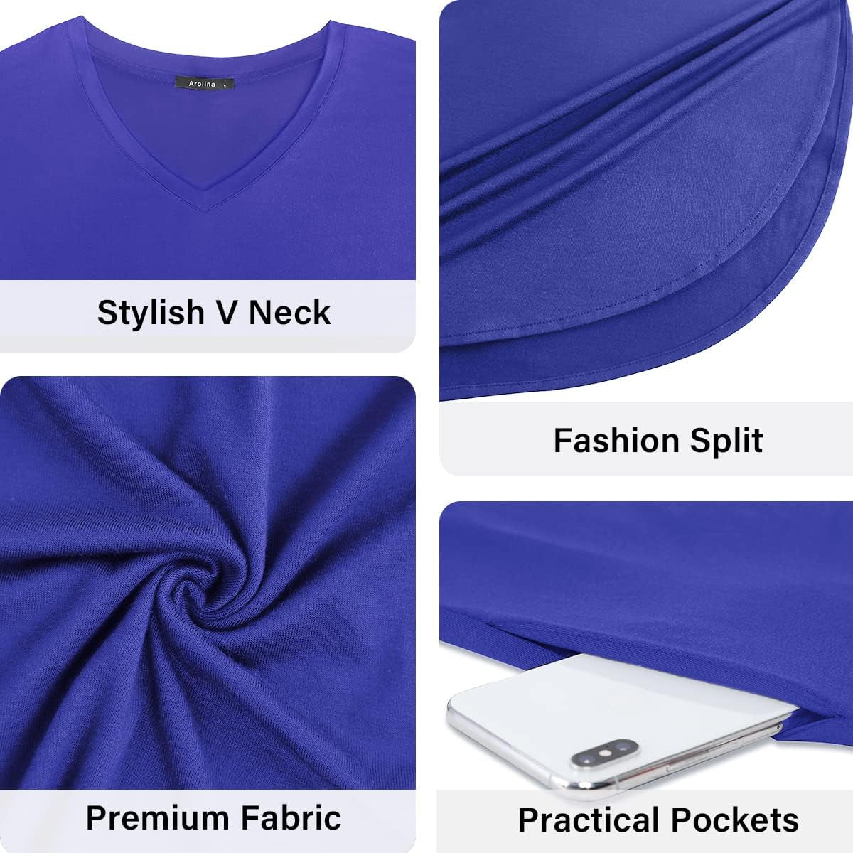 Women'S Summer Maxi Dress Short Sleeve V Neck Casual Loose Long Beach Split Dresses with Pockets