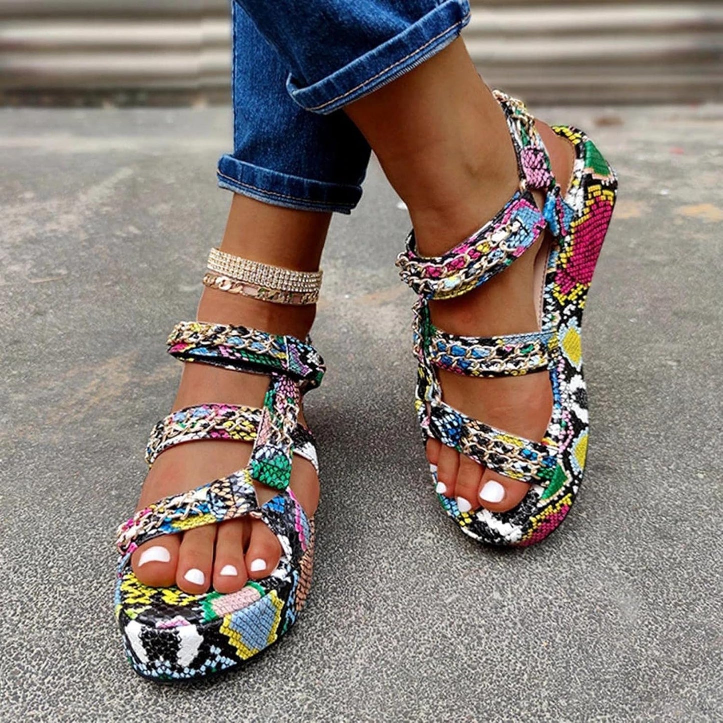 Womens Snakeskin Platform Shoes Beach Sandals Multicolor Open Toe Wedge Sandals Shoes(Multicolor,11)