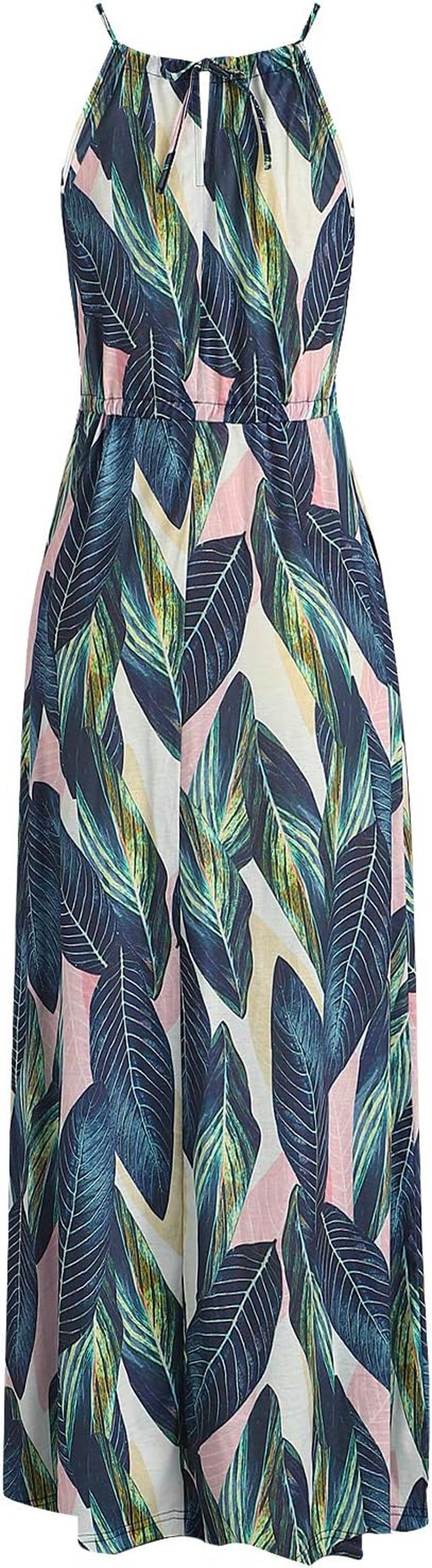 Womens Summer Sleeveless V Neck Spaghetti Strap Pockets Beach Boho Vacation Casual Spring Maxi Dress