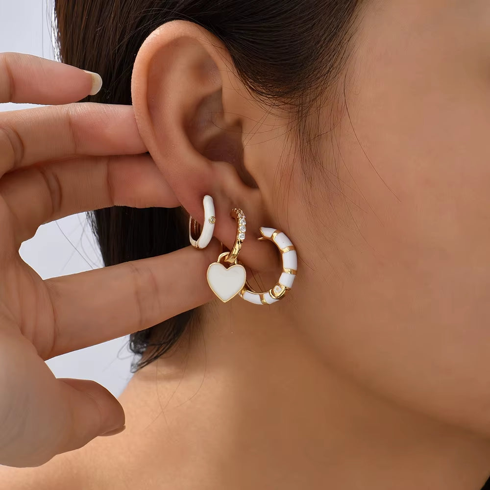 Boho Multicolor round Piercing Huggie Earrings Set for Women Girls Cute Heart Star Pendant Hoop Earring Jewelry