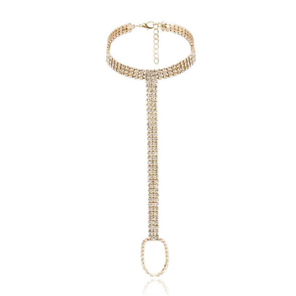 Boho Foot Jewelry for Women Crystal Anklet Bracelet Rhinestone Ankle Foot Chain Toe Ring Barefoot Sandal Beach Accessories Femme